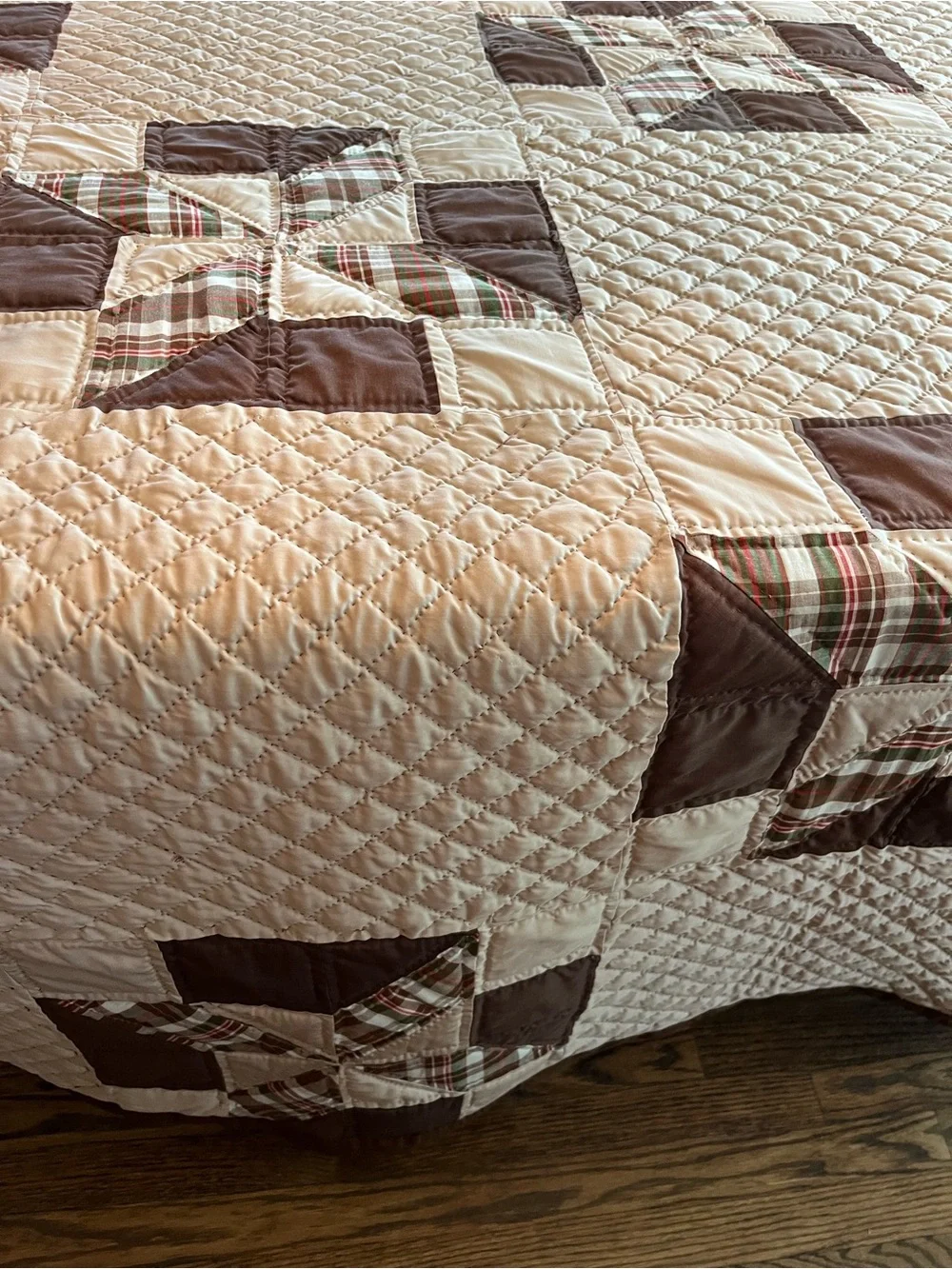 Rustic Plaid Pinwheel Patchwork Quilt Cabin Lodge Cottagecore Brown Tan